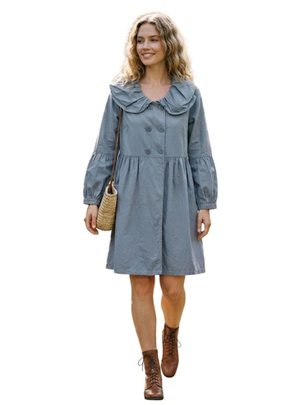 April Cornell Vintage Collared Coat Dress Cotton Double-breasted Size 8